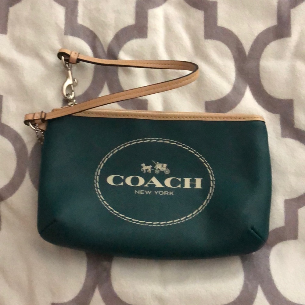 Coach wristlet - tan and teal